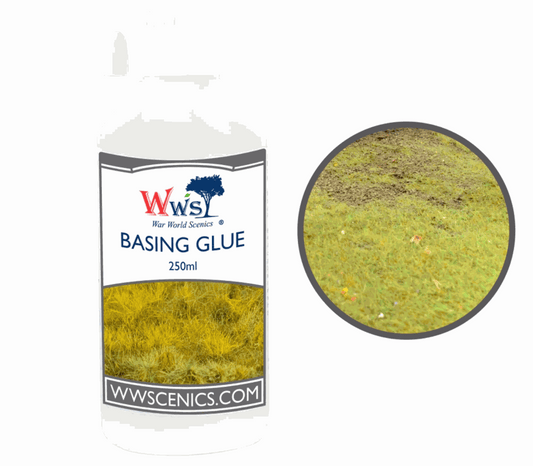WSScenic 250ml static grass basing glue bottle with scenic grass application sample for wargaming and diorama modeling