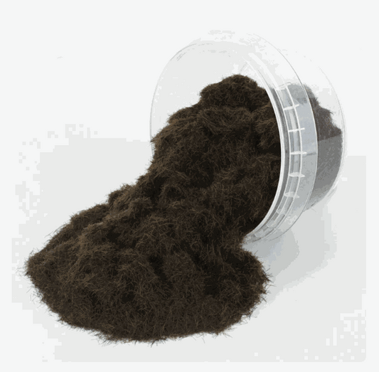 WWScenics 4mm scorched static grass in dark brown tones for realistic burnt and arid terrain modeling