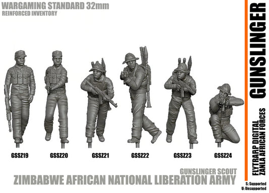 28mm unpainted resin miniatures set of Zimbabwe African National Liberation Army soldiers in modern gunslinger poses