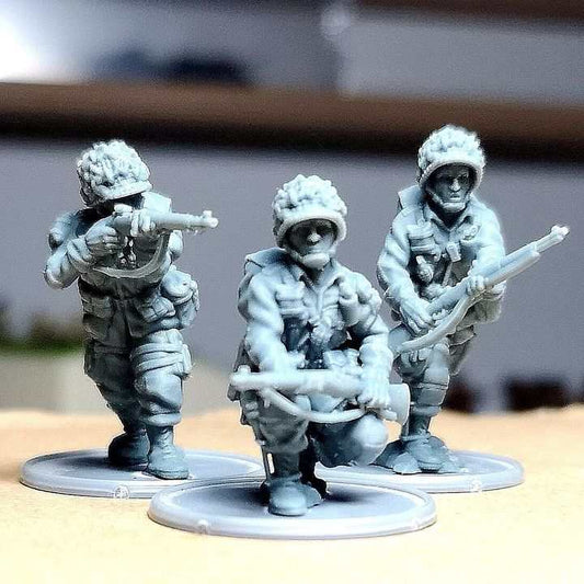 28mm WW2 US paratroopers resin miniatures with M1 Garand rifles for tabletop games