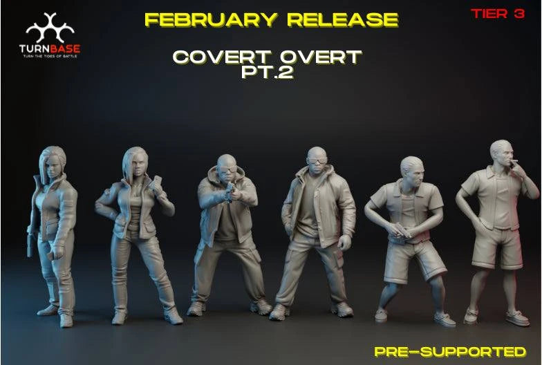 Set of 6 unpainted 28mm modern covert special forces operators miniatures for wargaming, printed in resin.
