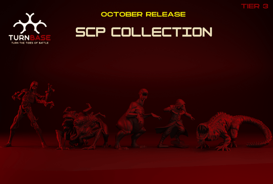 Set of five 28mm modern SCP alien miniatures in red lighting for tabletop games