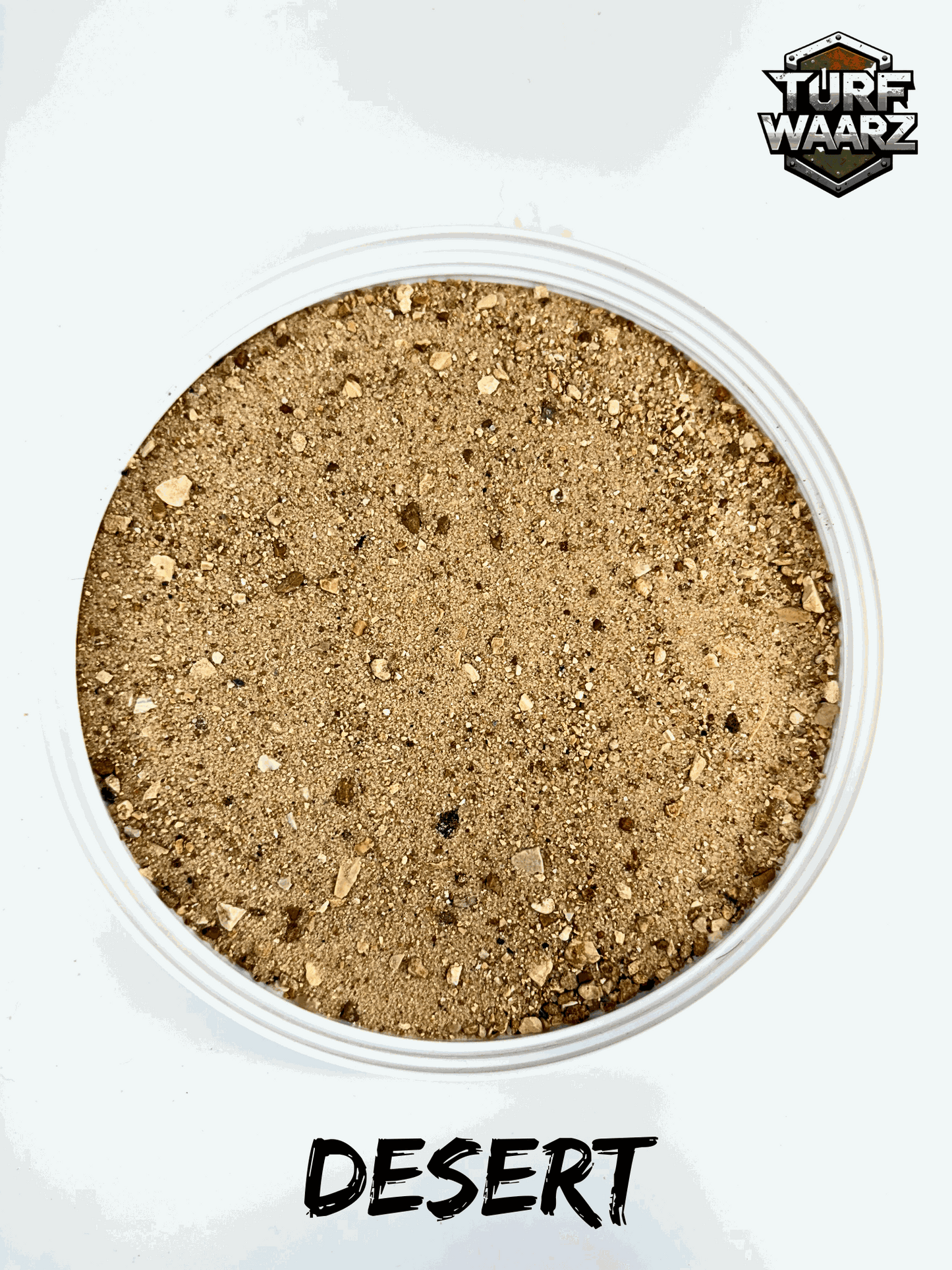 Turf Waarz Desert Wargame Terrain with natural gravels and sands in a 3.62x2.13 inch container for tabletop and miniature wargames.