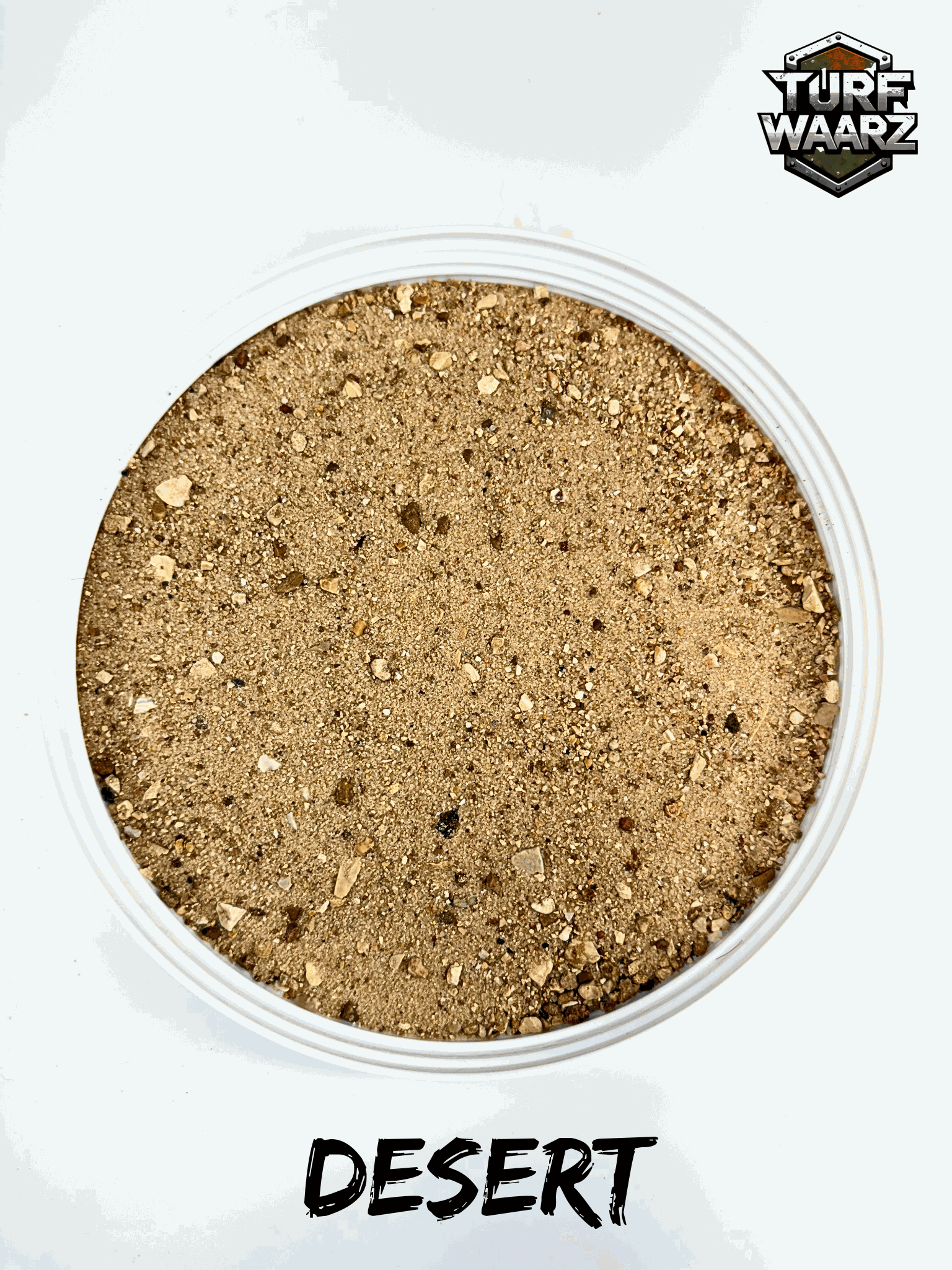 Turf Waarz Desert Wargame Terrain with natural gravels and sands in a 3.62x2.13 inch container for tabletop and miniature wargames.