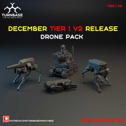 Set of four 28mm modern resin drones miniatures for wargaming, unpainted and pre-supported.