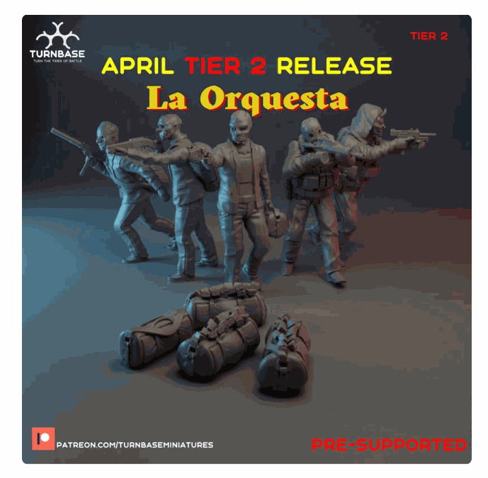 28mm Modern La Orquesta Heist resin miniatures set with 5 figures and 4 money bags for wargaming