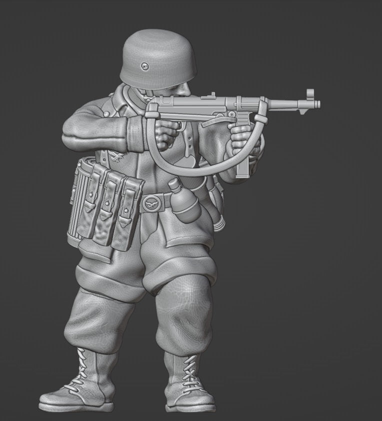 28mm WW2 German Paratrooper firing MP40