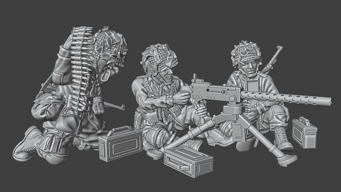 28mm WW2 US AIRBORNE BROWNING 1919 MMG FIRE TEAM