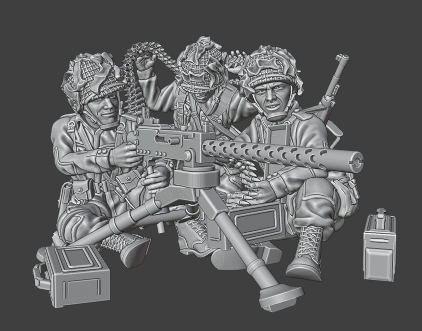 28mm WW2 US AIRBORNE BROWNING 1919 MMG FIRE TEAM