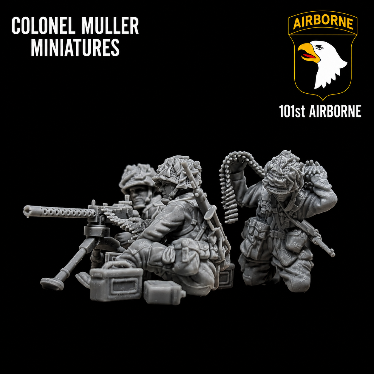 28mm WW2 US AIRBORNE BROWNING 1919 MMG FIRE TEAM