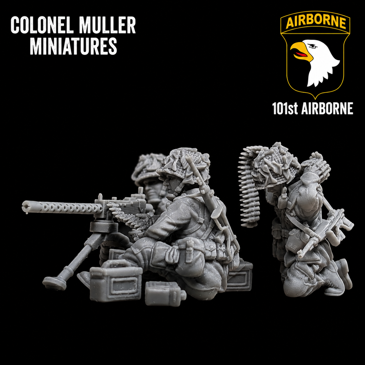 28mm WW2 US AIRBORNE BROWNING 1919 MMG FIRE TEAM