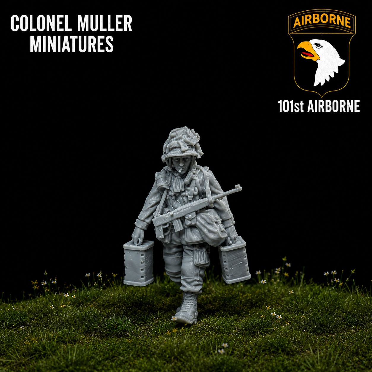 28mm WW2 US AIRBORNE ADVANCING 81mm MORTAR AND CREW