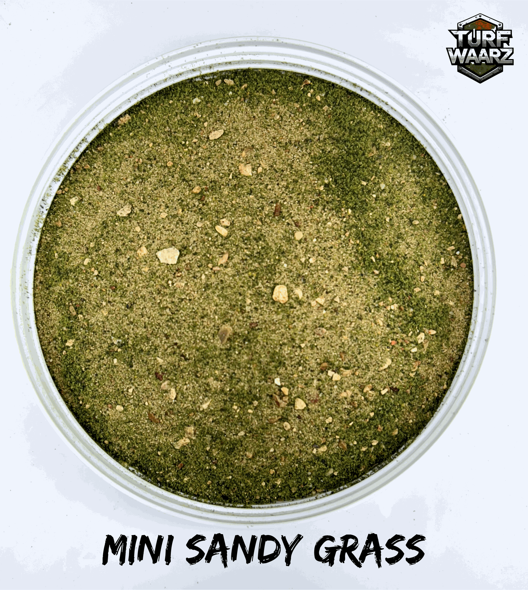 Turf Waarz Mini Scale sandy grass wargame scenic material in plastic container for tabletop and miniature modeling projects