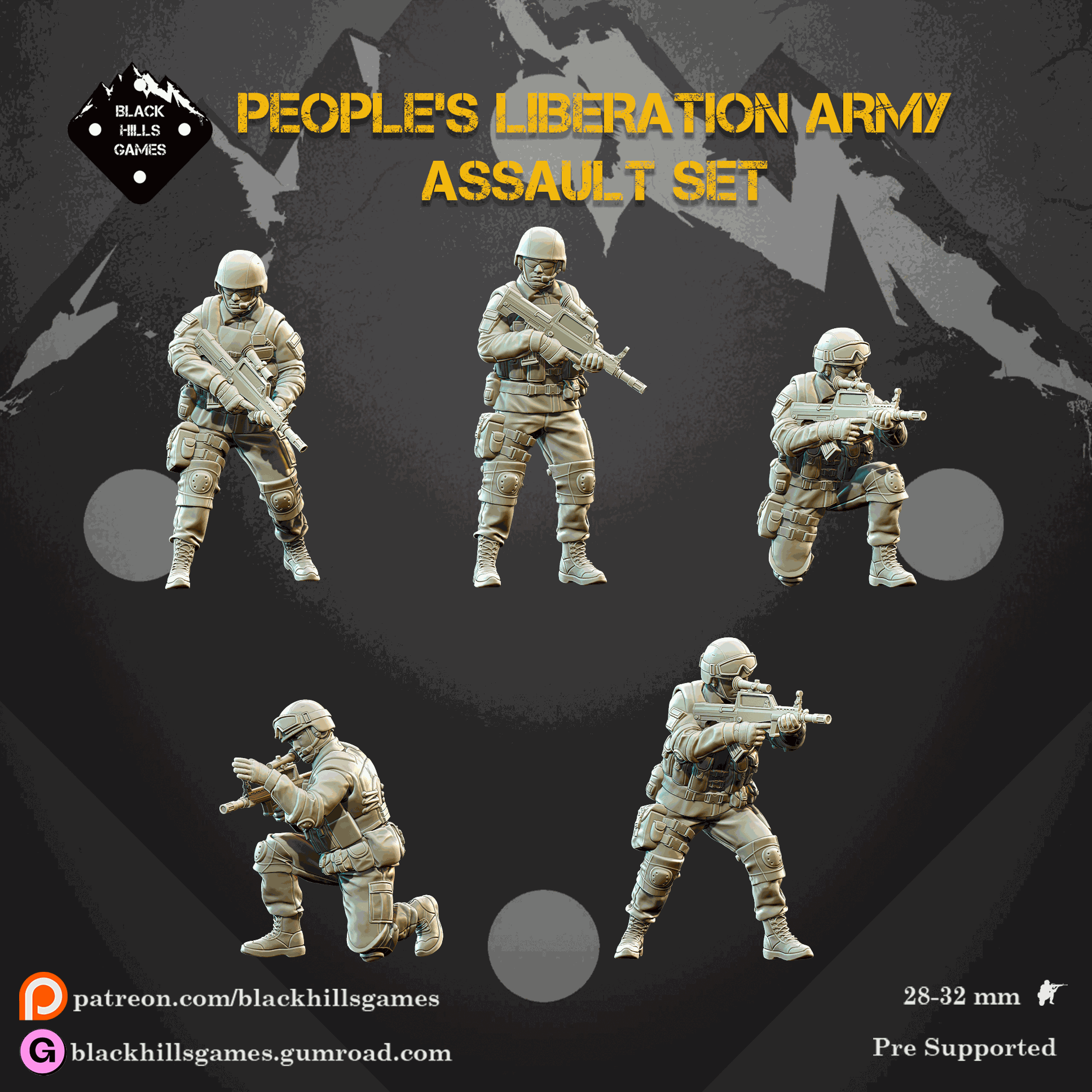 28mm Modern PLA Liberation Army resin miniatures set of 7 unpainted assembled soldiers