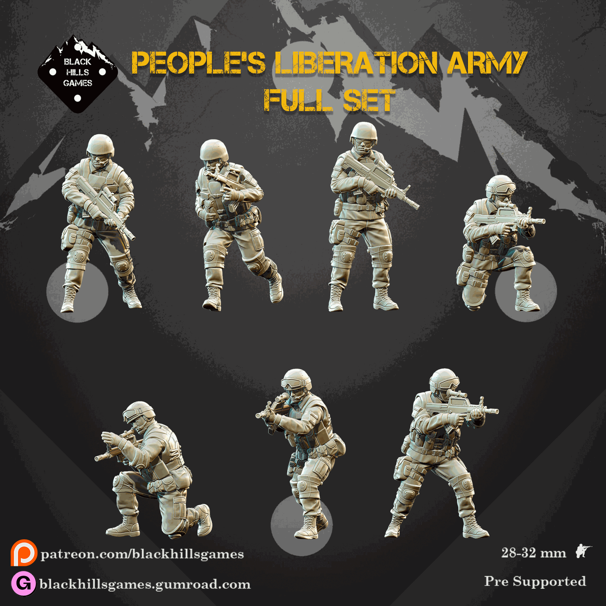 28mm modern PLA Liberation Army 7 resin miniatures unpainted full set