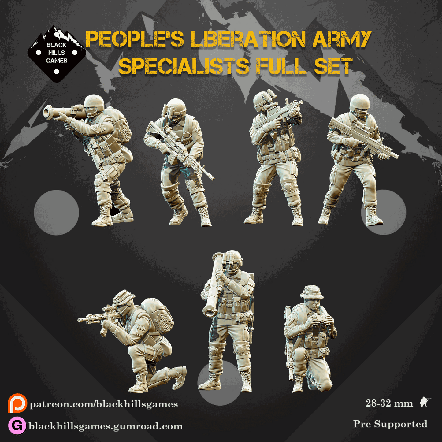 28mm modern PLA Liberation Army specialists resin miniatures set with various weapons unpainted