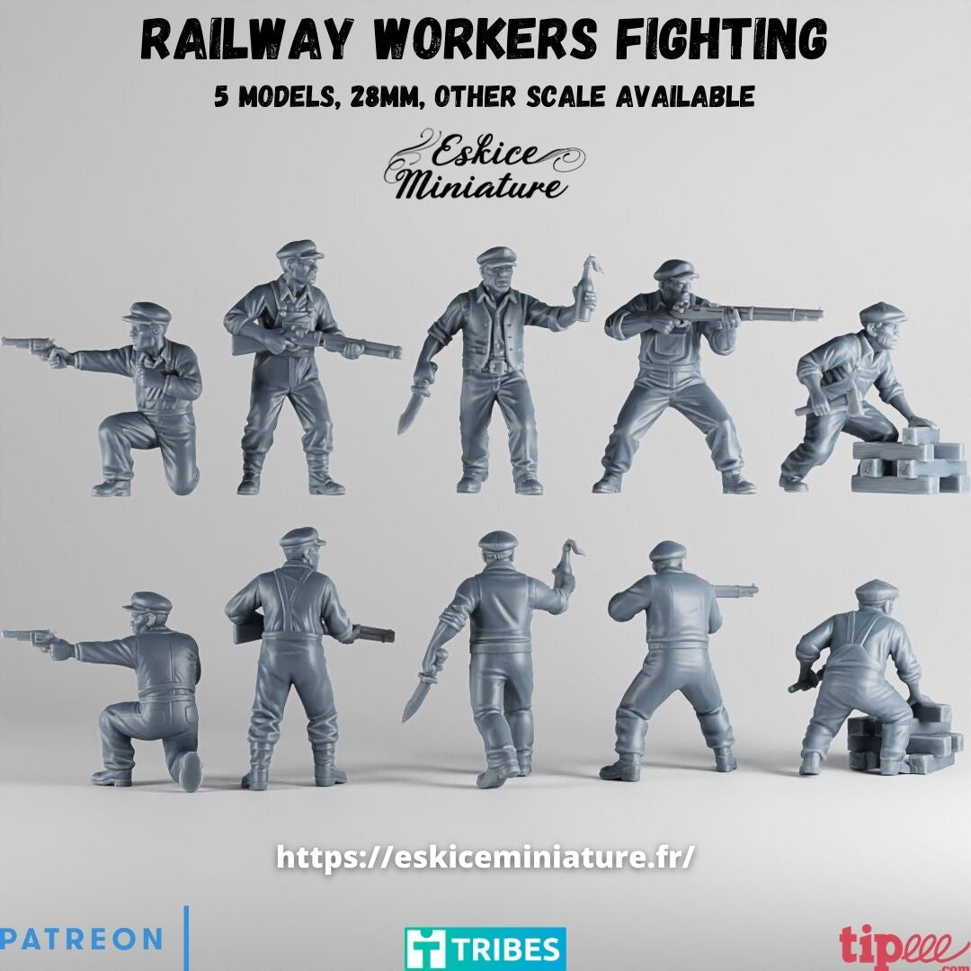 28mm Rail Road Workers Fighting