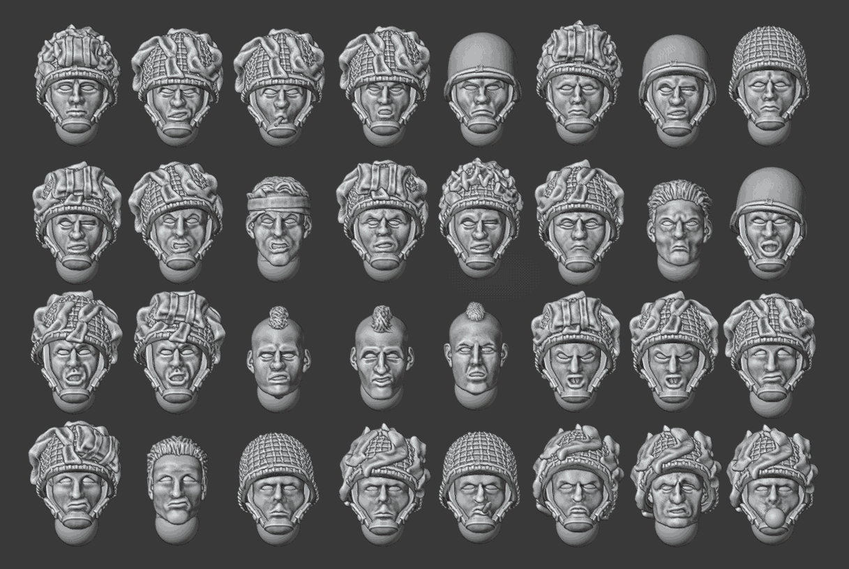 28mm WW2 US AIRBORNE HEADS SET