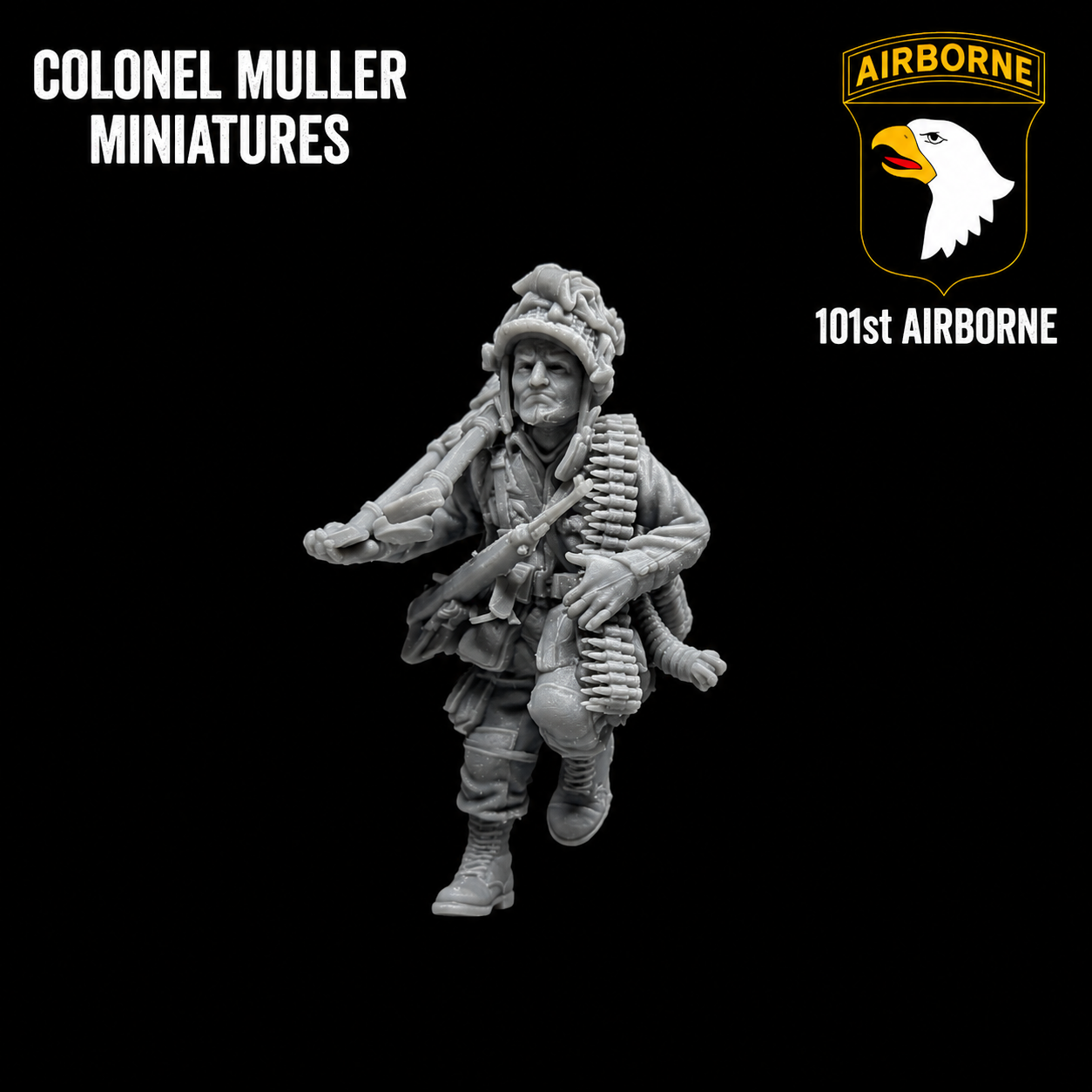 28mm WW2 US AIRBORNE  BROWNING 1919 MMG ON THE MOVE