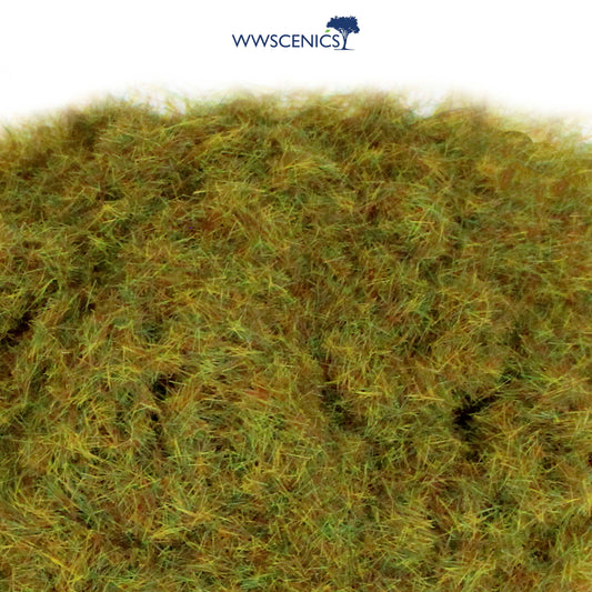 WWScenics 2mm Winter Static Grass fine fibre blend in pale green and straw tones for realistic cold-season miniature terrain and diorama basing
