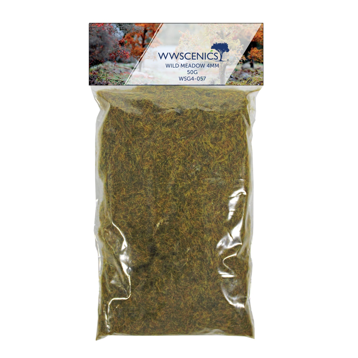 WWScenics 4mm Wild Meadow Static Grass 100g pack for realistic miniature terrain and diorama basing with fine natural green and earth tones