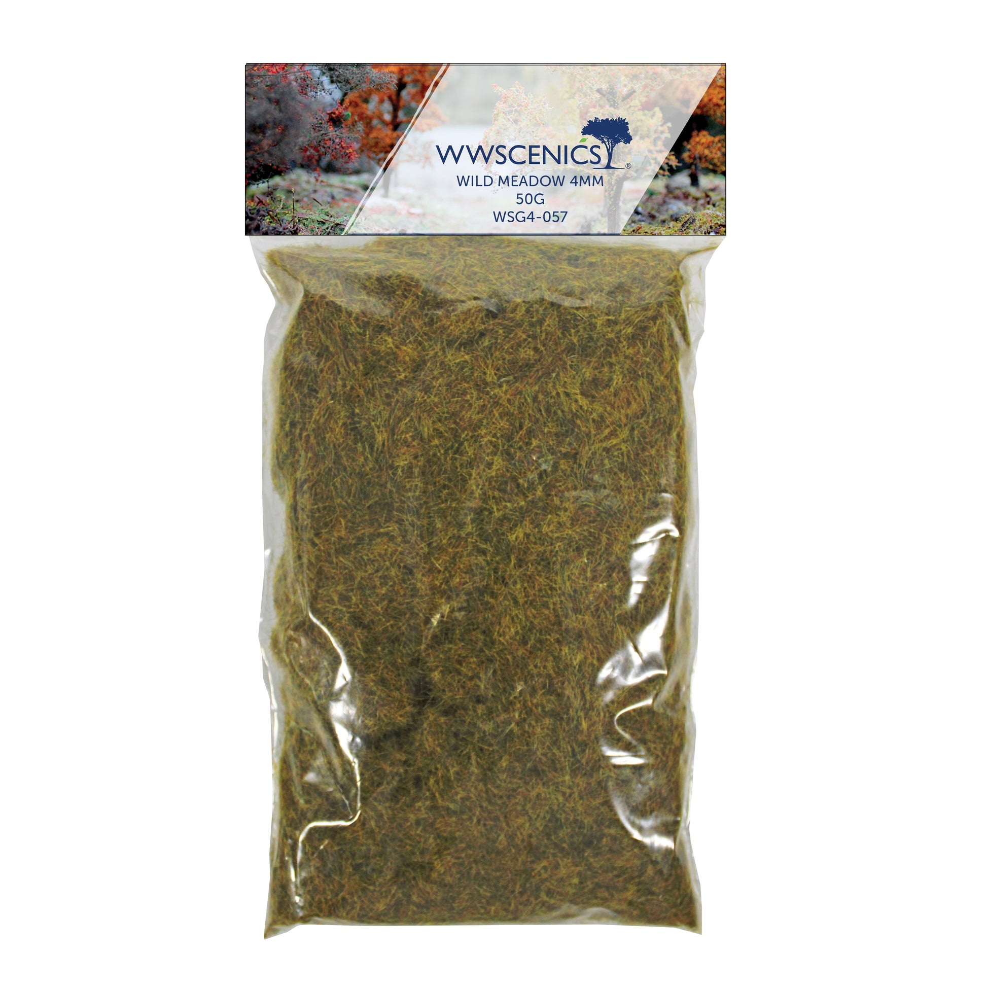 WWScenics 4mm Wild Meadow Static Grass 100g pack for realistic miniature terrain and diorama basing with fine natural green and earth tones