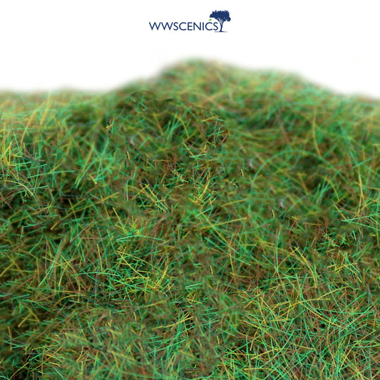 WWScenics 6mm Autumn Static Grass with fine orange, yellow, and brown fibers for realistic fall-themed miniature terrain and model scenery