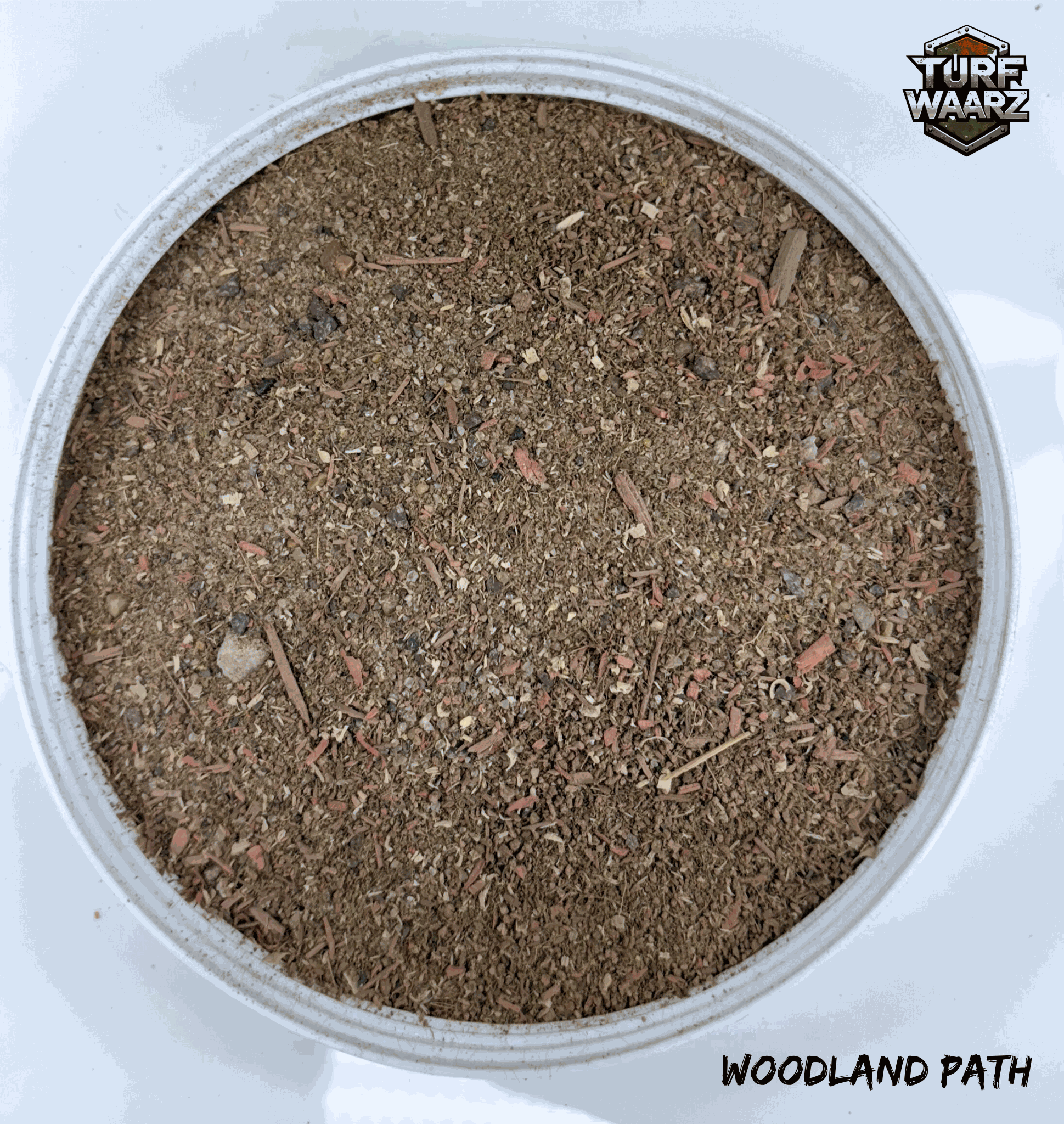 Turf Waarz Woodland Path mix of gravels sands and natural materials in a round container for miniature terrain modeling