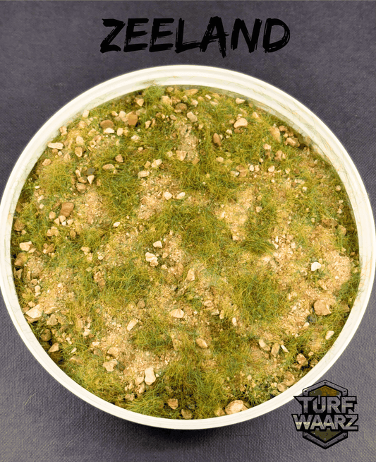 Turf Waarz Zeeland Wargame Terrain with mixed gravels, sands, and greenery for tabletop and miniature wargaming scenery.