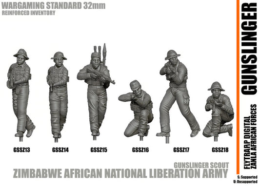28mm modern gunslinger resin miniatures pack featuring Zimbabwe African National Liberation Army soldiers in various poses
