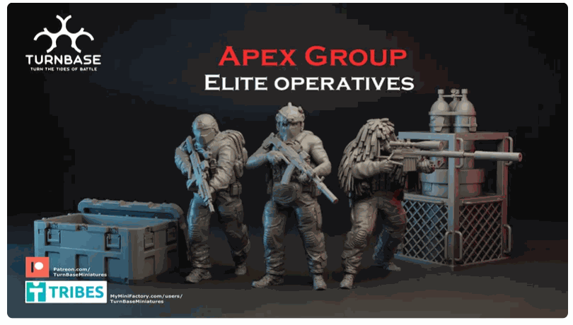28mm Modern APEX Elite Special Operators resin miniatures set for wargaming with 3 unpainted models and 2 objectives