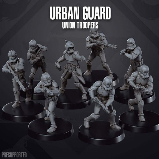 32mm Urban Guard set of eight detailed resin printed miniatures in dynamic poses unpainted