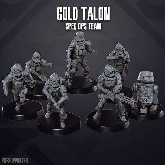 Set of seven 32mm Gold Talon Spec Ops resin miniatures unpainted and unassembled