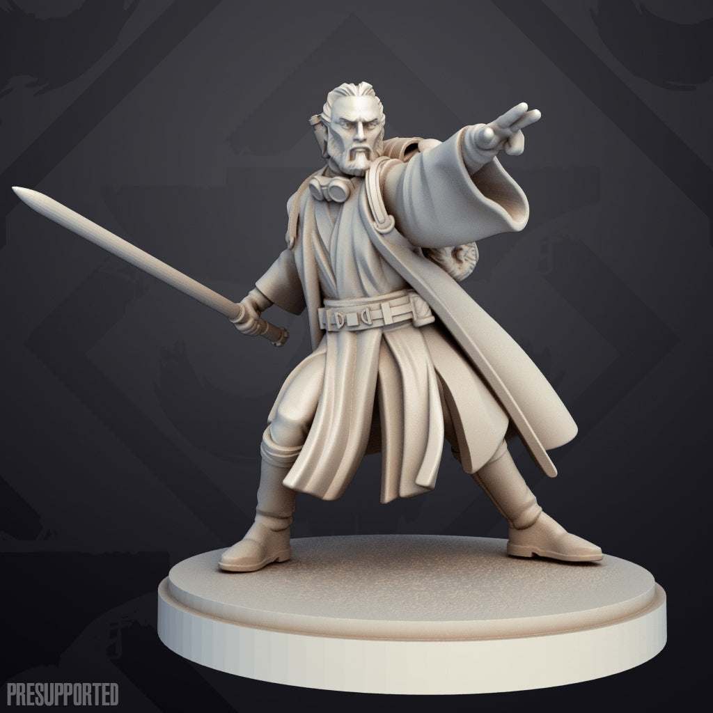 32mm Exiled Desert Master resin printed miniature unpainted with sword and outstretched arm pose