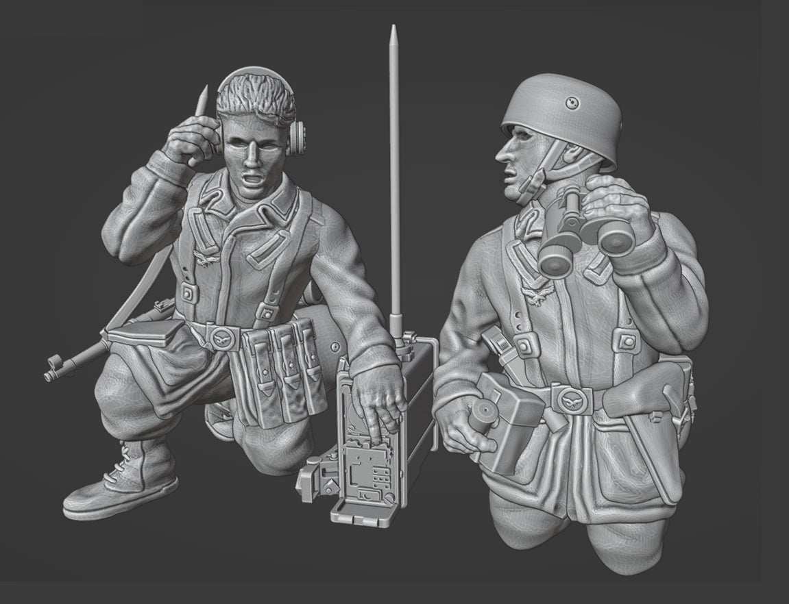 28mm WW2 German Fallschirmjager radio operator and officer miniatures unpainted resin models