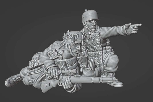 28mm German Fallschirmjager sniper team resin model with Mauser Kar98 and ZF39 scope unpainted