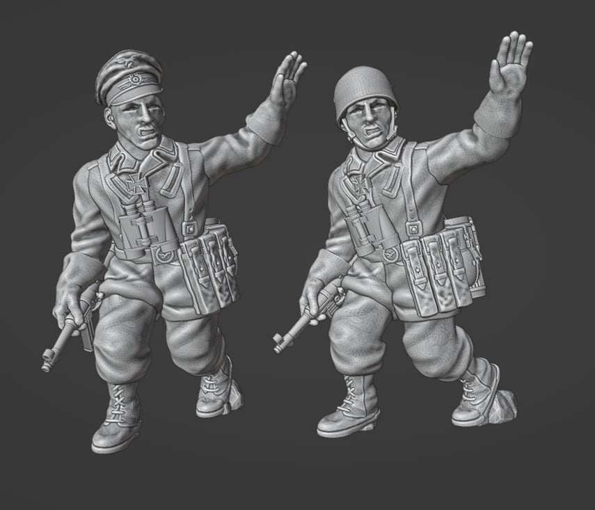 28mm German Fallschirmjager Officer miniatures with MP40, ammo pouches, and officer hat or helmet, 3D printed resin models for WW2 games