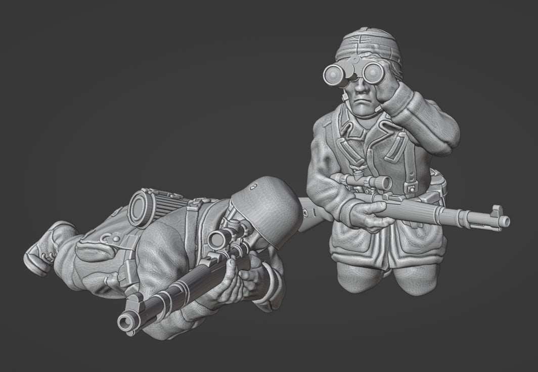 28mm WW2 German Fallschirmjager sniper team resin models with Mauser Kar98 and ZF39 scope unpainted