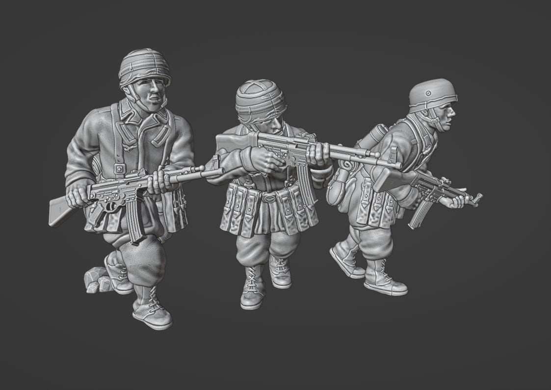 28mm German Fallschirmjager resin miniatures set with STG44 rifles for WW2 skirmish games