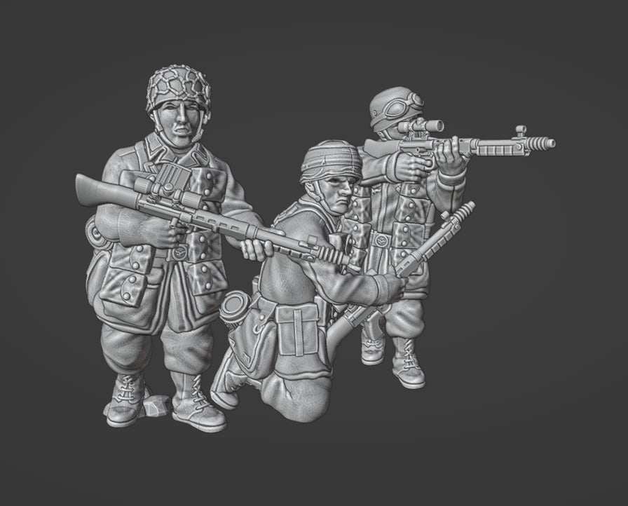 28mm German Fallschirmjager resin miniatures with scoped FG42 and helmets for WW2 skirmish games