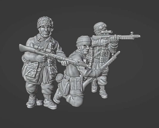 28mm German Fallschirmjager resin miniatures with scoped FG42 and helmets for WW2 skirmish games