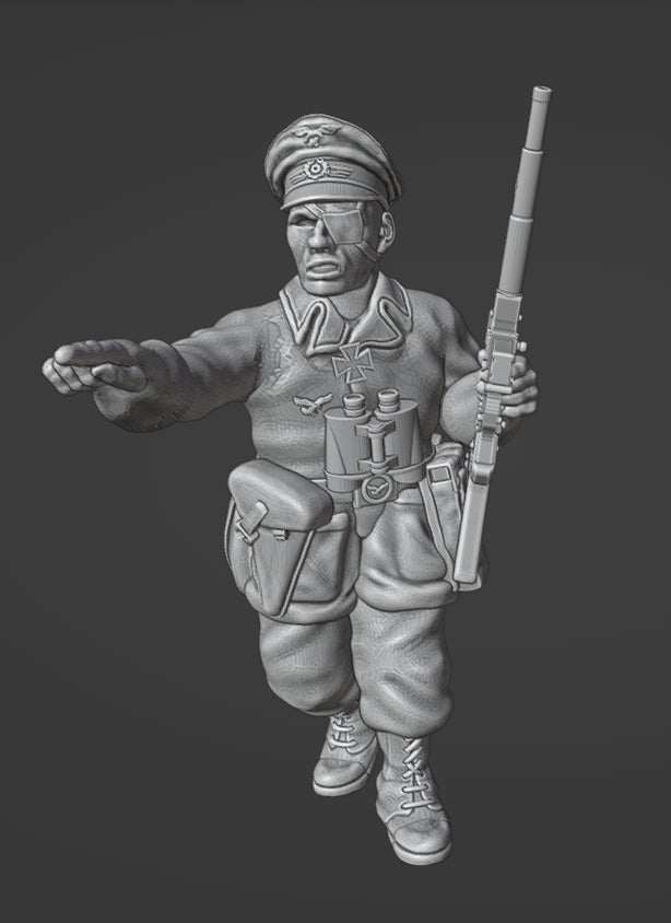28mm German paratrooper officer miniature with assault rifle STG44 in jump suit, unpainted resin model for WW2 games