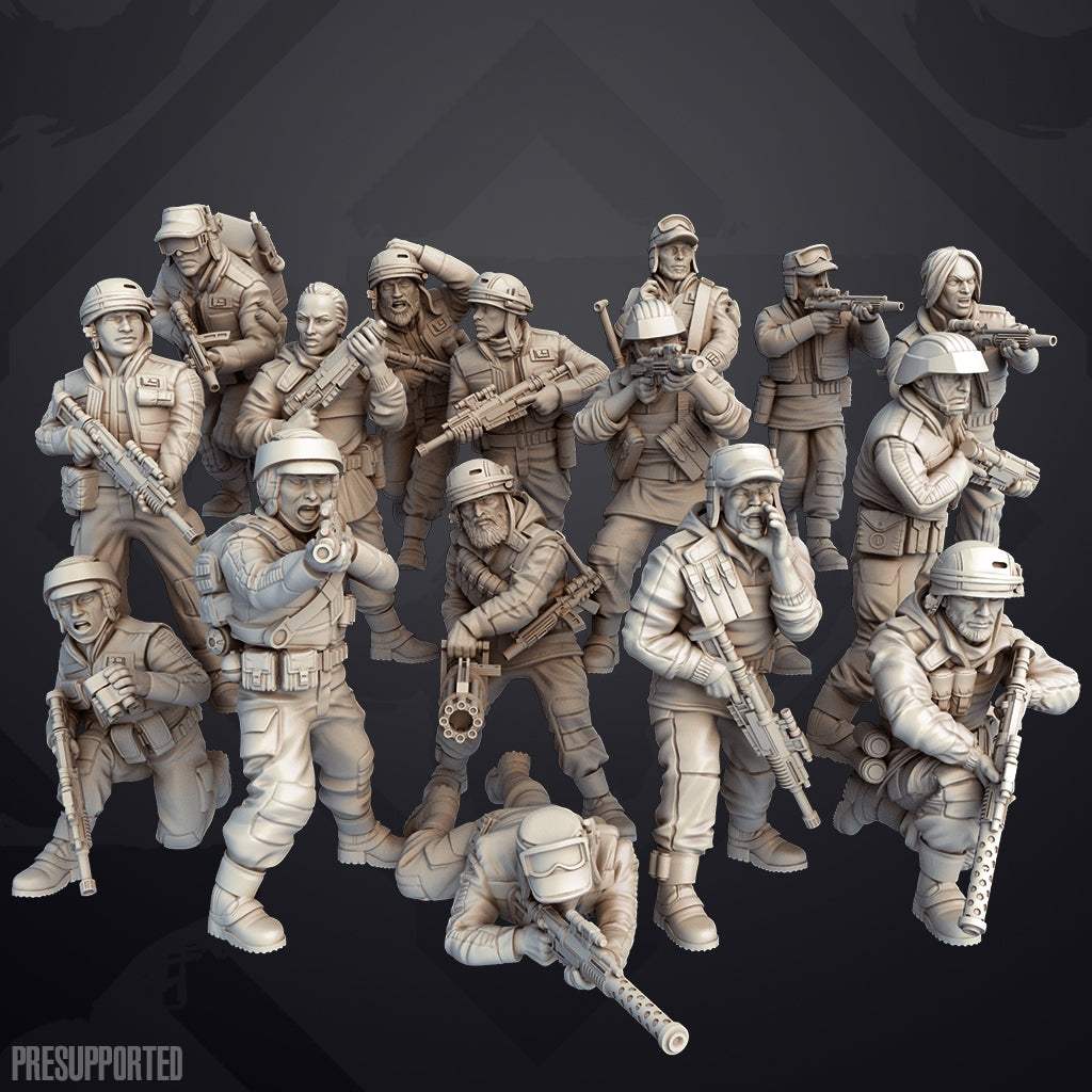 Set of 16 unpainted 32mm Insurgent Covert Raiders resin miniatures for tabletop gaming