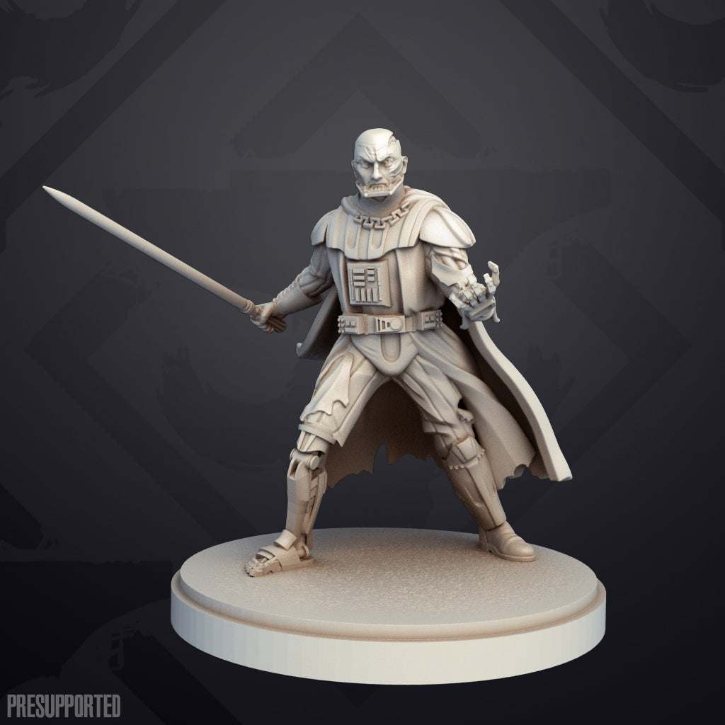 32mm King of Ash resin printed miniature figure unpainted with sword and armor, base not included