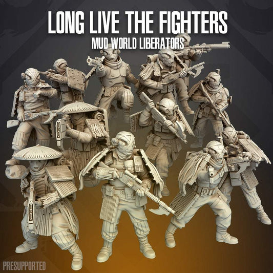 Set of 12 detailed 32mm Mud World Liberators resin miniatures unpainted and unassembled