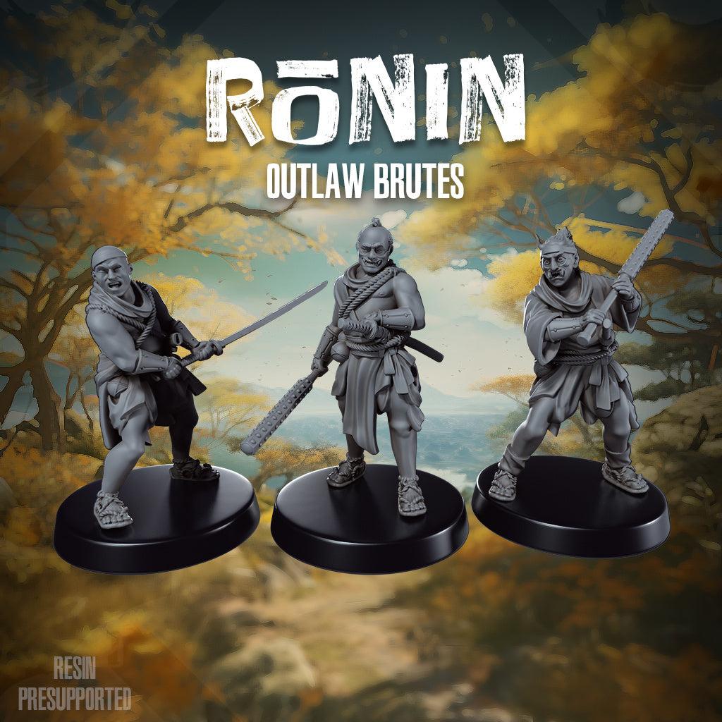32mm Ronin Outlaw Brutes set of three unpainted resin miniatures with detailed samurai weapons and armor