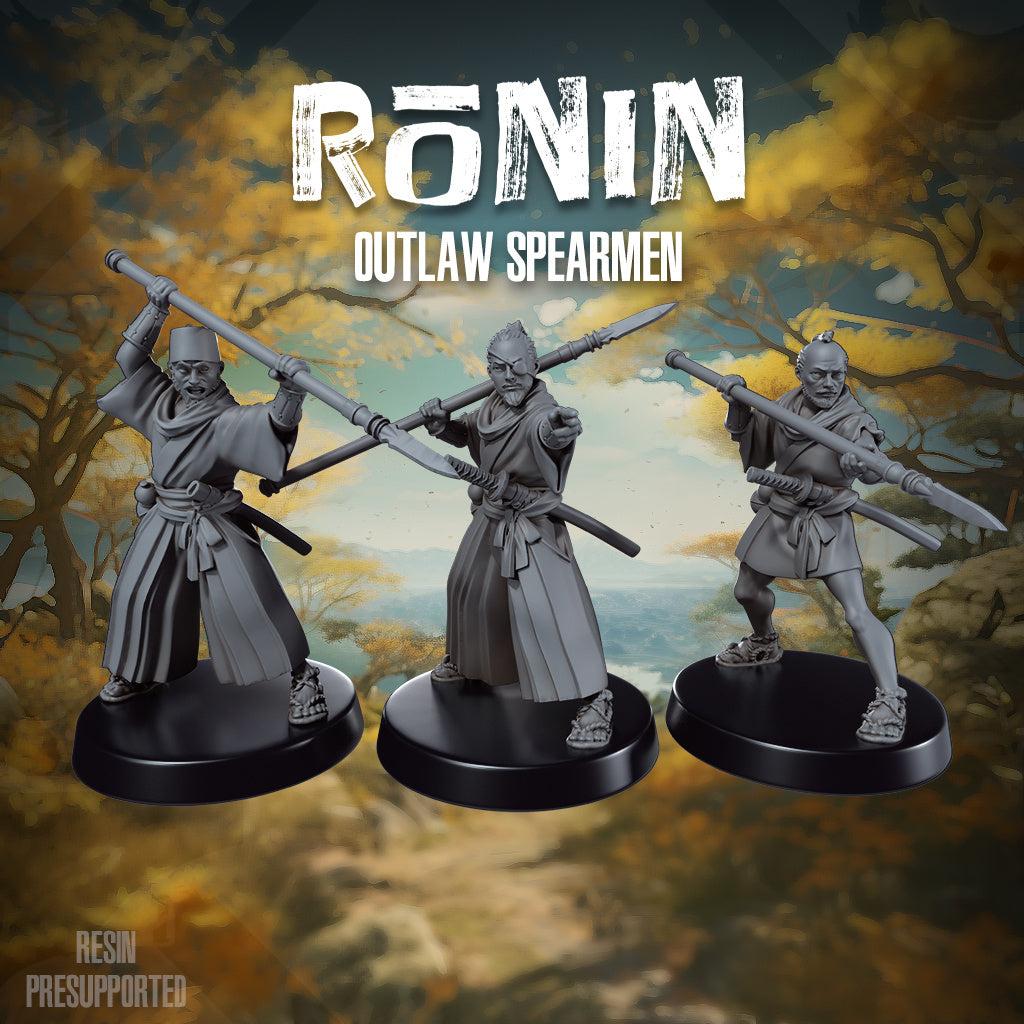 32mm Ronin Outlaw SpearMen unpainted resin miniatures set of three