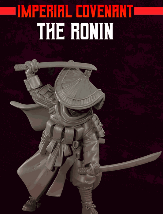 32mm Ronin 2 resin printed miniature unpainted samurai figure with dual swords and traditional armor