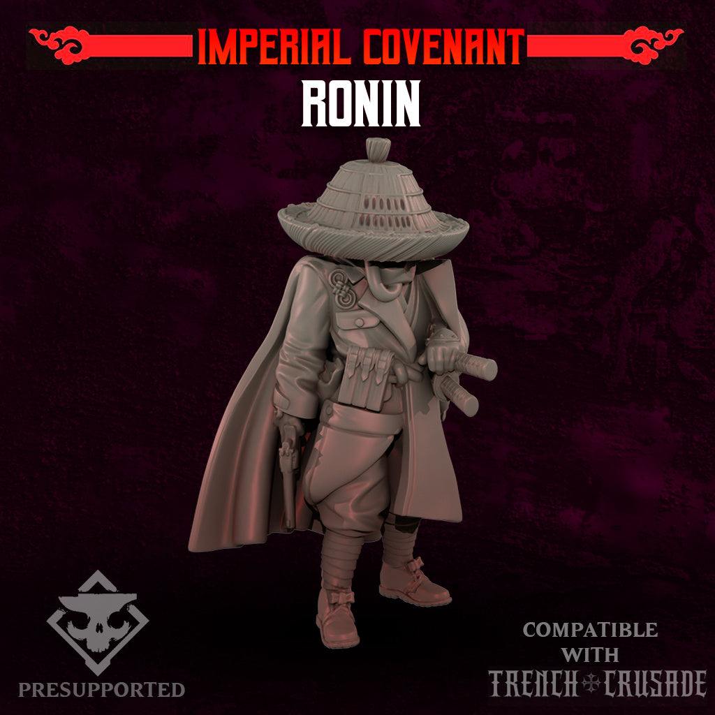 32mm Ronin resin printed miniature model unpainted with samurai attire and hat