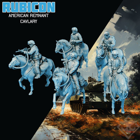 32mm Rubicon American Remnant Cavalry unpainted resin miniatures set of five riders on horses